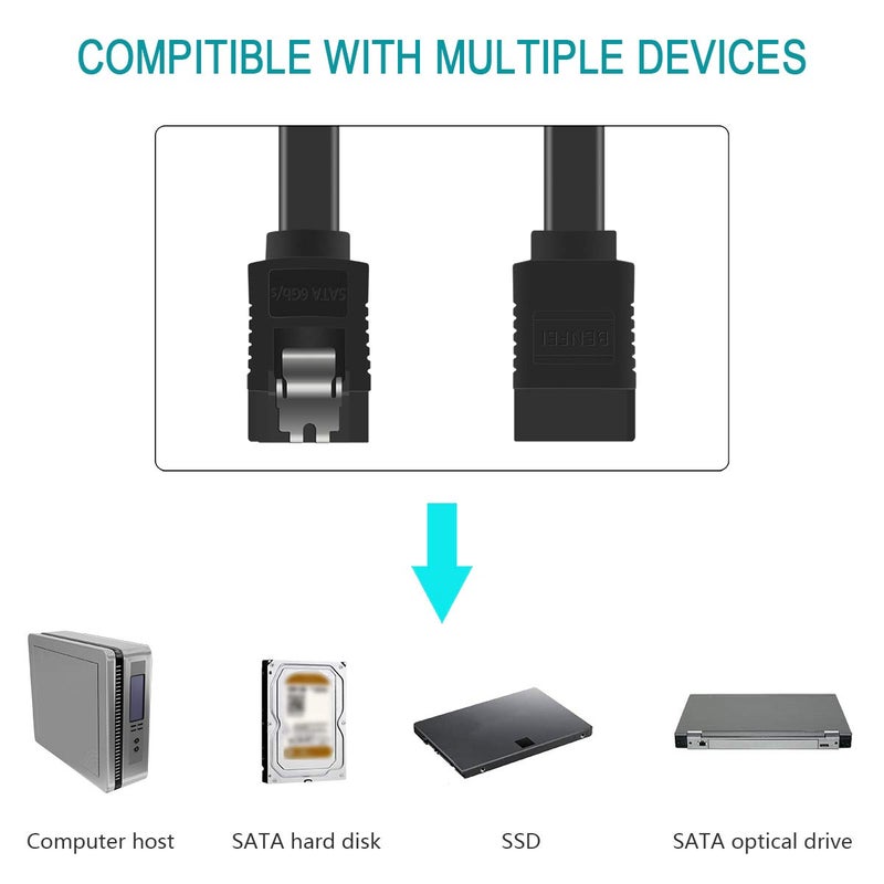 BENFEI SATA Cable III, SATA Cable III 6Gbps Straight HDD SDD Data Cable with Locking Latch 18 Inch Compatible for SATA HDD, SSD, CD Driver, CD Writer - Black - Image 5